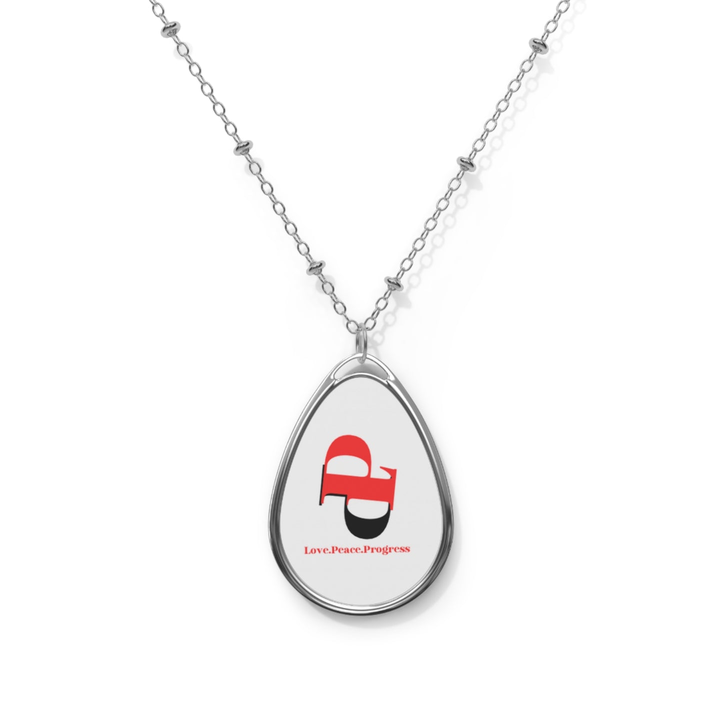 LPP brand Oval Necklace with Unique Ellipse-Shaped Pendant, Zinc Alloy Chain, 1.50 Pendant Width, 1.00 Chain Length, White Print Surface