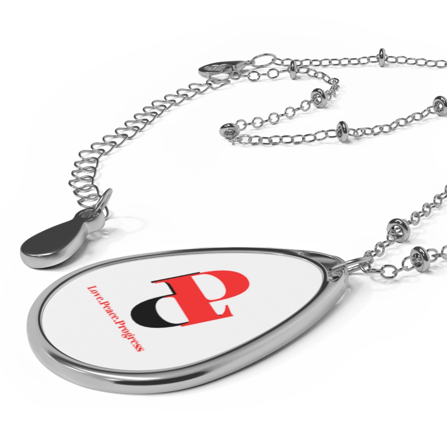 LPP brand Oval Necklace with Unique Ellipse-Shaped Pendant, Zinc Alloy Chain, 1.50 Pendant Width, 1.00 Chain Length, White Print Surface